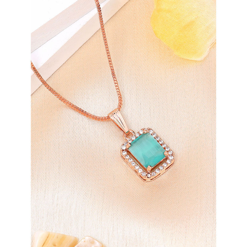 Buy Estele Rose Gold Plated Halo Square Design Cz Mint Green Gehenna ...