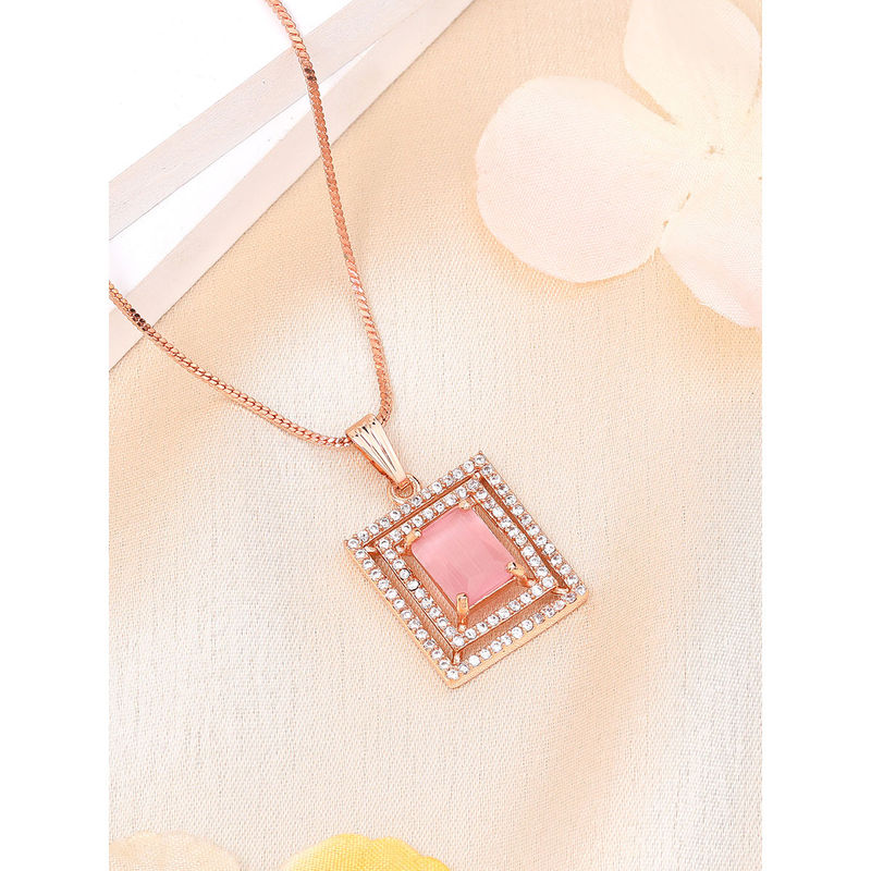 Buy Estele Rose Gold Plated Square Pattern Cz Mint Pink Gehenna ...