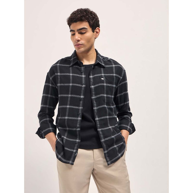 THE BEAR HOUSE Men Black Checks Casual Shirt (XL)