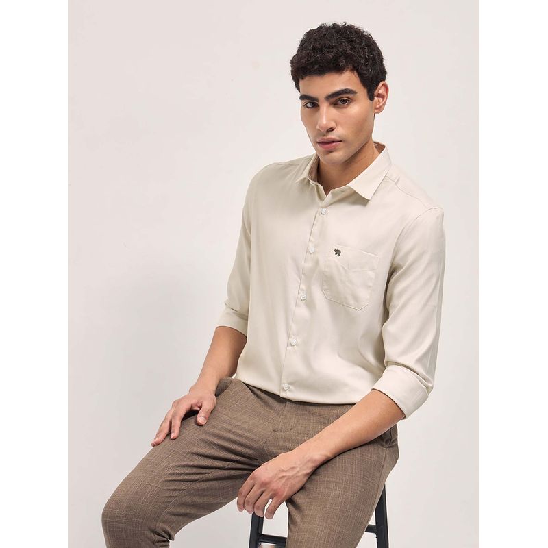 THE BEAR HOUSE Men Cream Woven Formal Shirt (M)