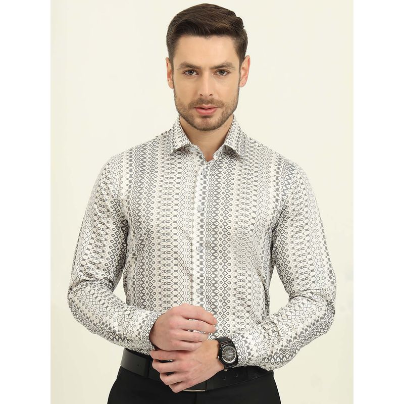 Wyre Men White Printed Formal Shirt (42)