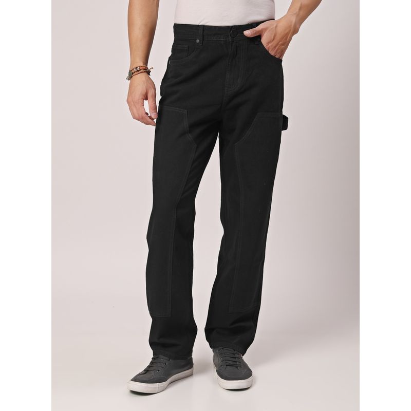Style Quotient Men Black Relaxed Fit Mid Rise Carpenter Jeans (28)
