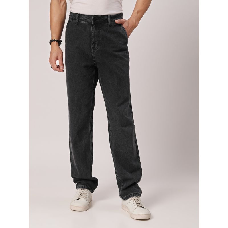 Style Quotient Men Black Relaxed Fit High Rise Cotton Jeans (32)