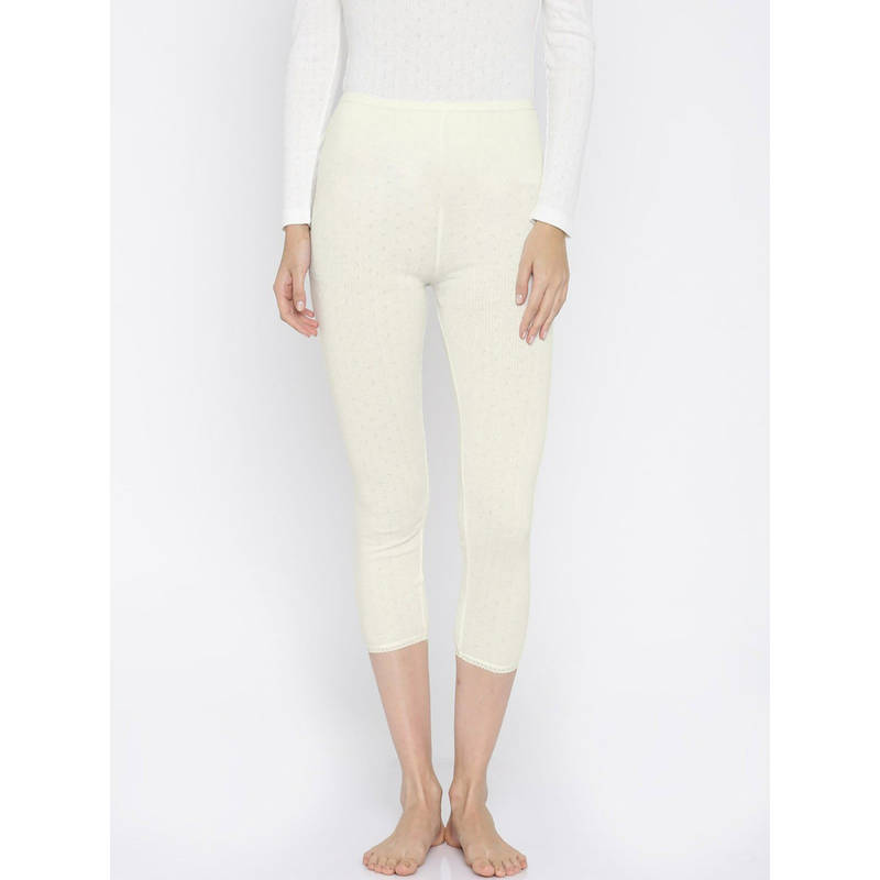 Kanvin Off White Patterned Thermal Leggings (M) Off White