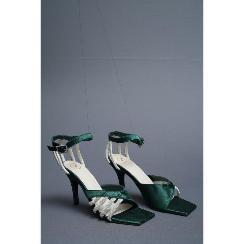 Sana K Luxurious Footwear Green Elle Crisscross String Heel Sandals (EURO 36)