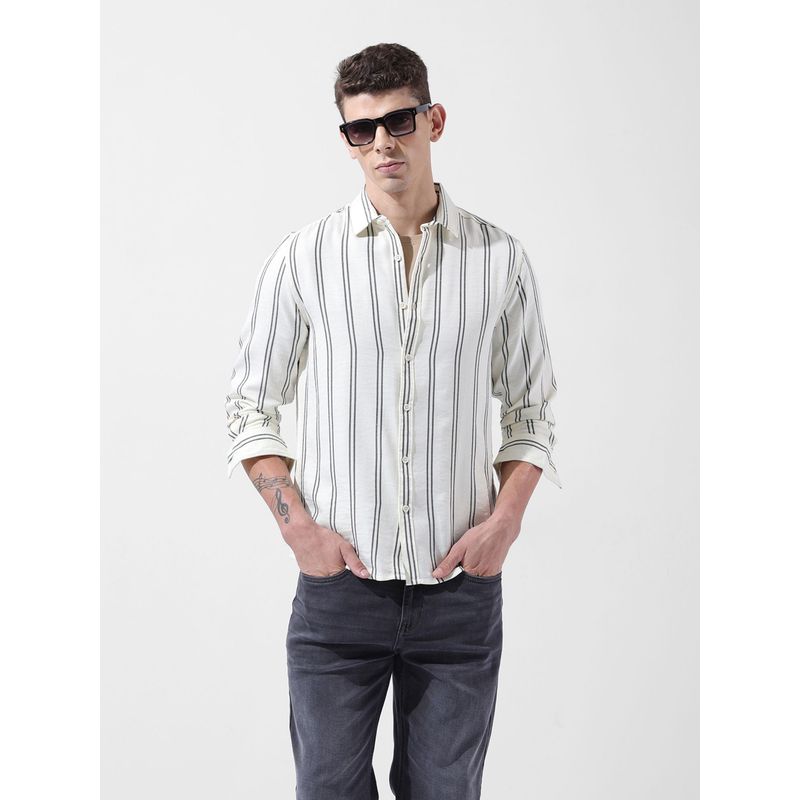 The Indian Garage Co Men Yellow Regular Fit Vertical Striped Cutaway Collar Neck Casual Shirt (S)