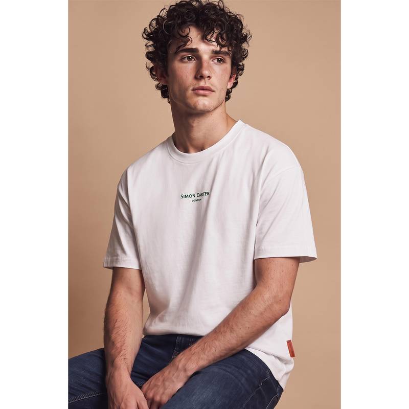 Simon Carter Men Solid White Crew Neck T-Shirt (S)