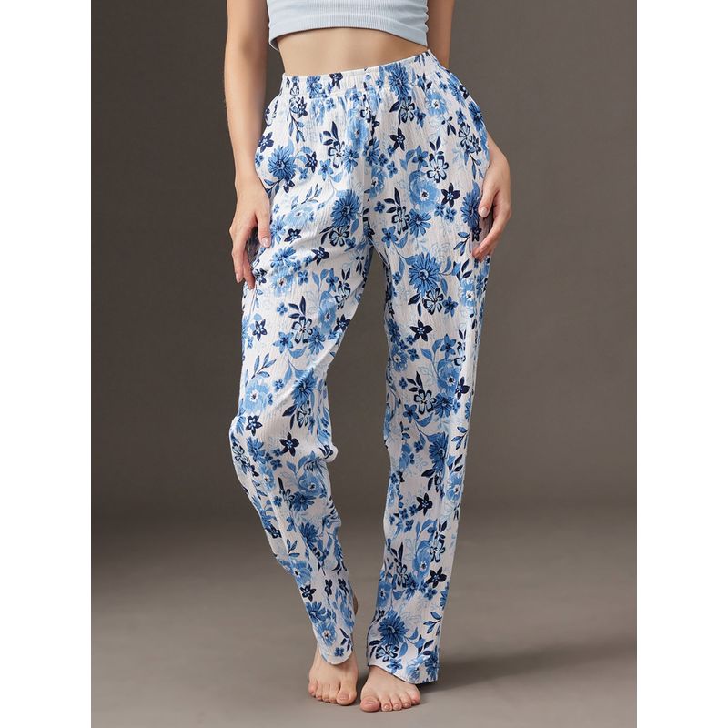 Clovia Cotton Floral Printed Lounge Pyjama with Pocket (L)