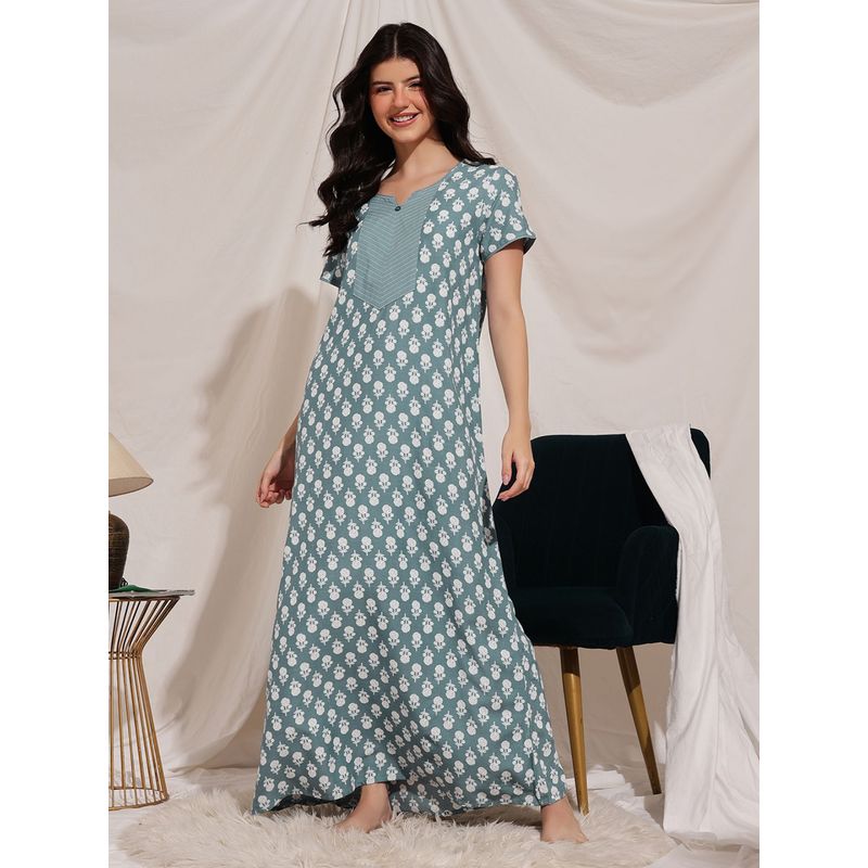 Clovia Rayon Floral Printed Long Maxi Nightdress (L)