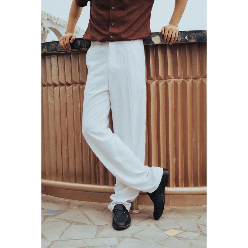 JAVINISHKA White High Waist Korean Fit Linen Trouser (32)