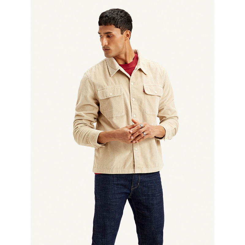 Levi's Beige Solid Relaxed Fit Shacket (S)