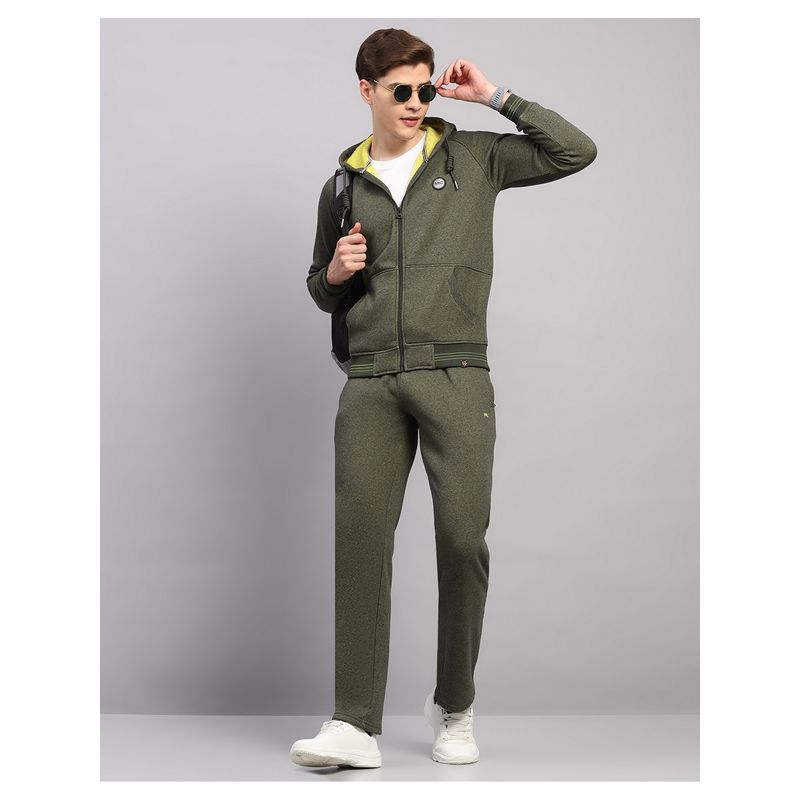 Monte Carlo Mens Olive Regular Fit Solid Hooded Neck Winter Tracksuit (M)