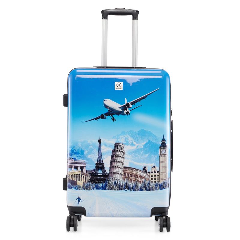 Baomi 632 Printed Blue Hard Cabin Trolley Bag (M)