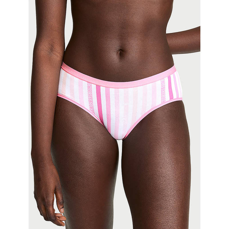 Victoria's Secret Women Pink Stripes Stretch Cotton Hiphugger Brief Panty (XS)