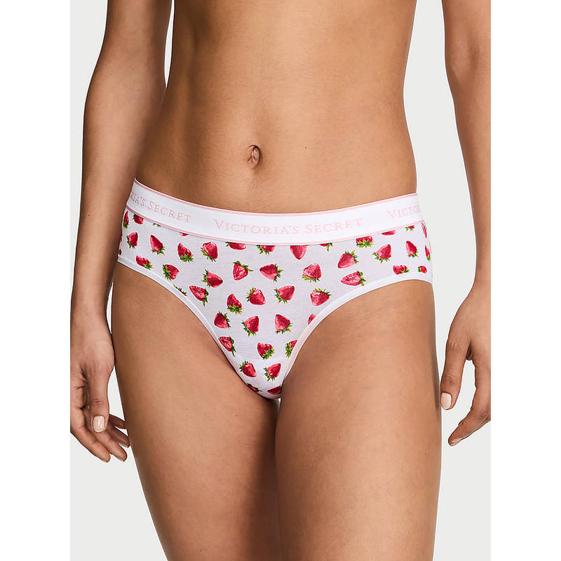 Victoria's Secret Women White Printed Cotton Hiphugger Brief Panty (S)