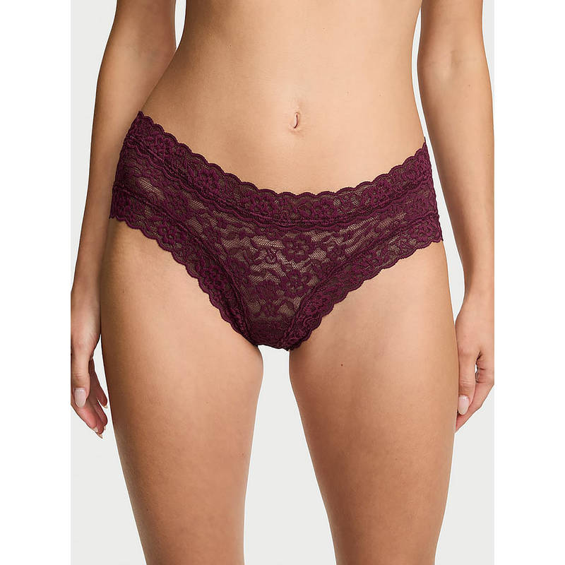 Victoria's Secret Women Maroon Lace Self Design Cheeky Brief Panty (M)