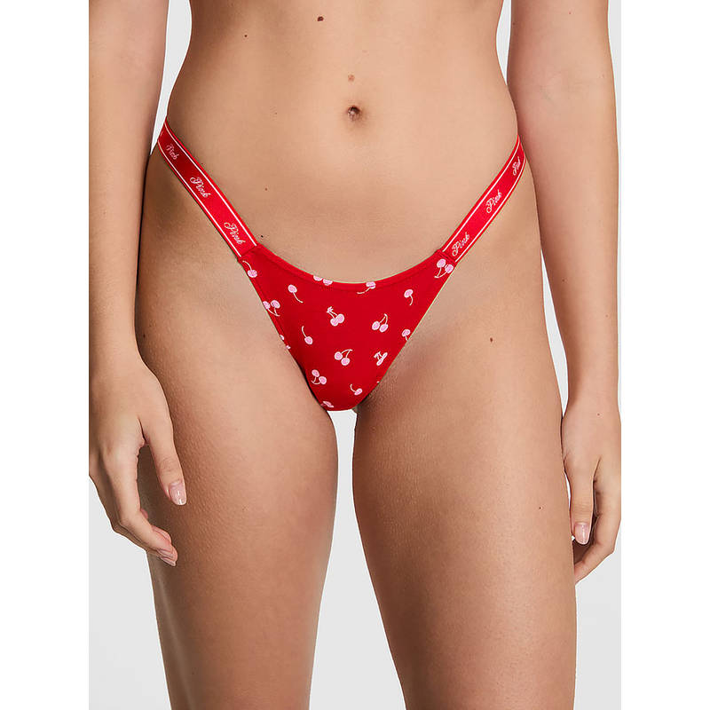 Victoria's Secret Women Red Printed Cotton Micro Thong Panty (S)