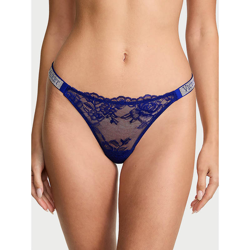 Victoria's Secret Women Navy Blue Very Sexy Shine Strap Brazilian Thong Panty (L)