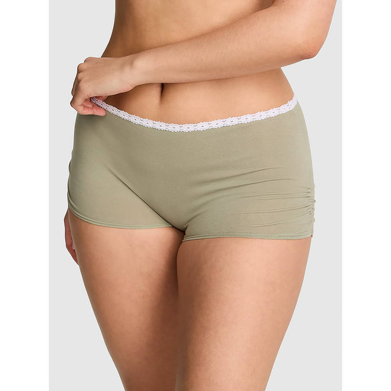 Victoria's Secret Women Olive Solid Cotton Dorm Boyshorts Panty (XS)