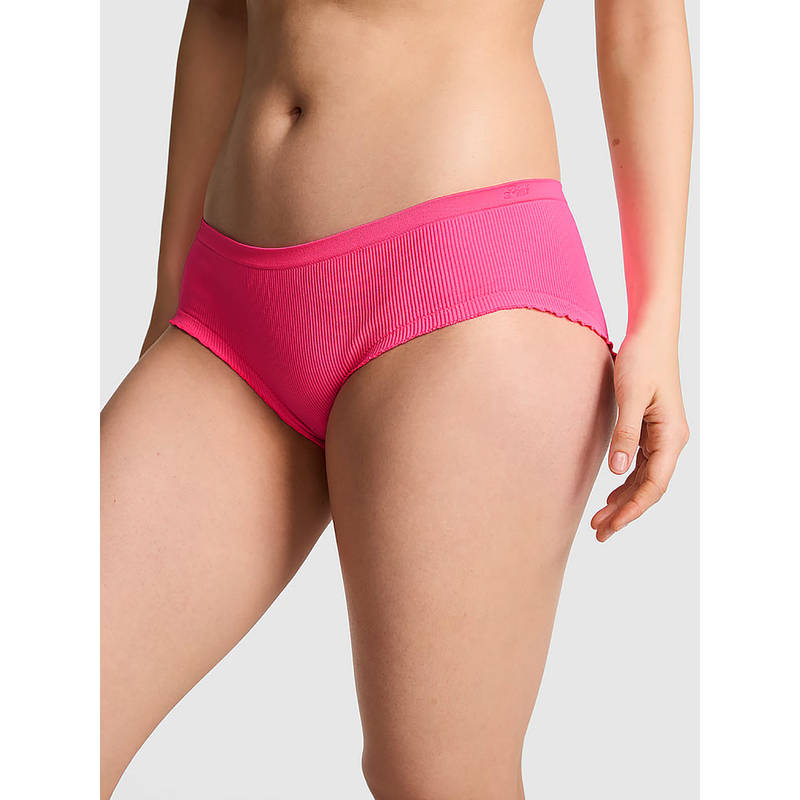 Victoria's Secret Women Pink Seamless Ribbed Hiphugger Brief Panty (XS)