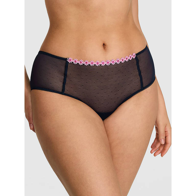 Victoria's Secret Women Navy Blue Self Design Lace String Brief Panty (XS)