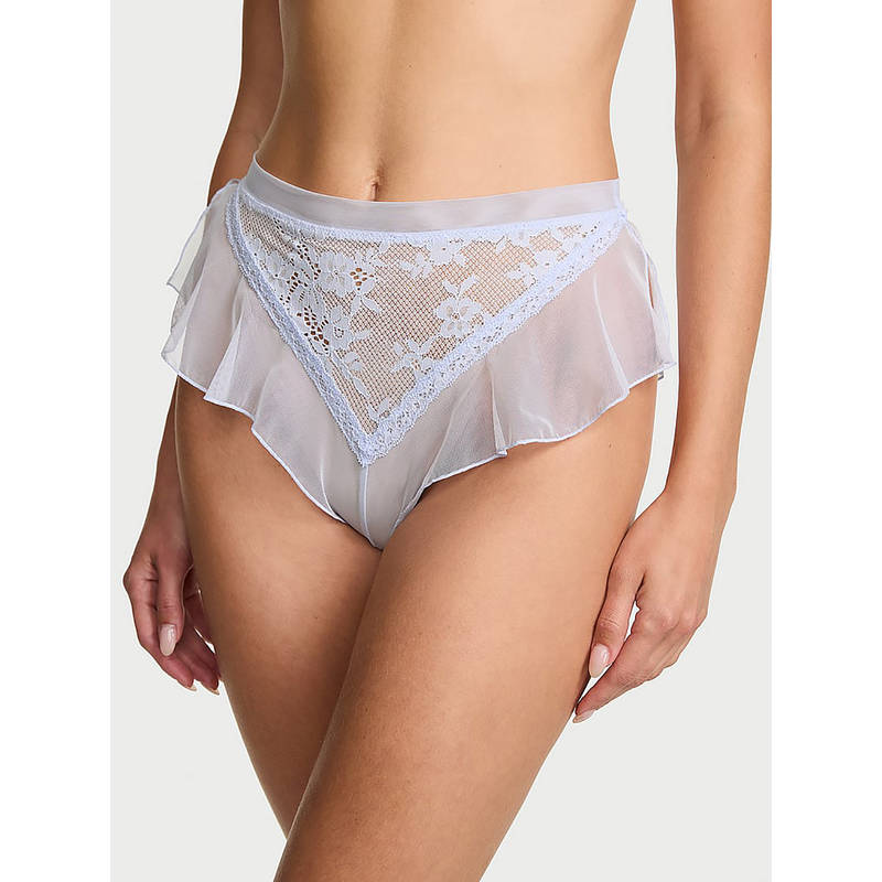 Victoria's Secret Women Blue Dream Angels Lace and Mesh Flutter Brazilian Panty (M)