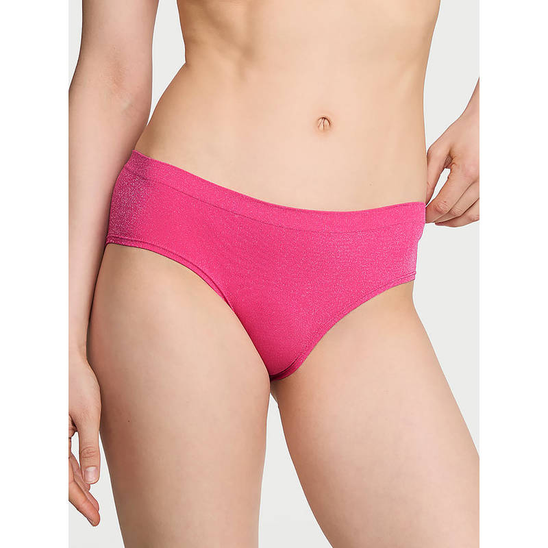Victoria's Secret Women Pink Seamless Shimmer Hiphugger Brief Panty (XL)