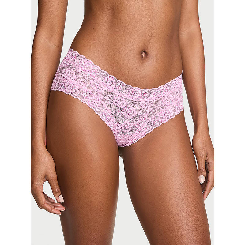 Victoria's Secret Women Pink Lace Self Design Cheeky Brief Panty (XS)