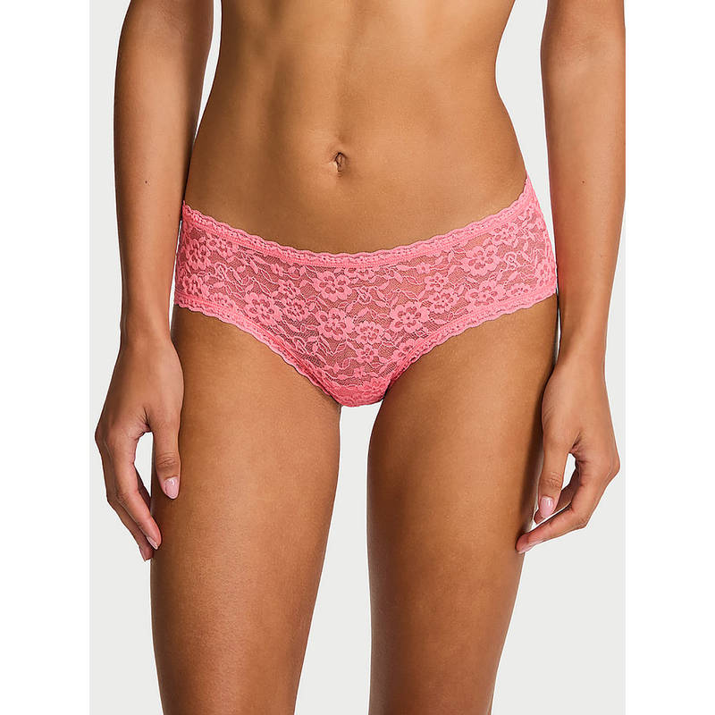 Victoria's Secret Women Pink Self Design Lace Keyhole Cheeky Brief Panty (XL)