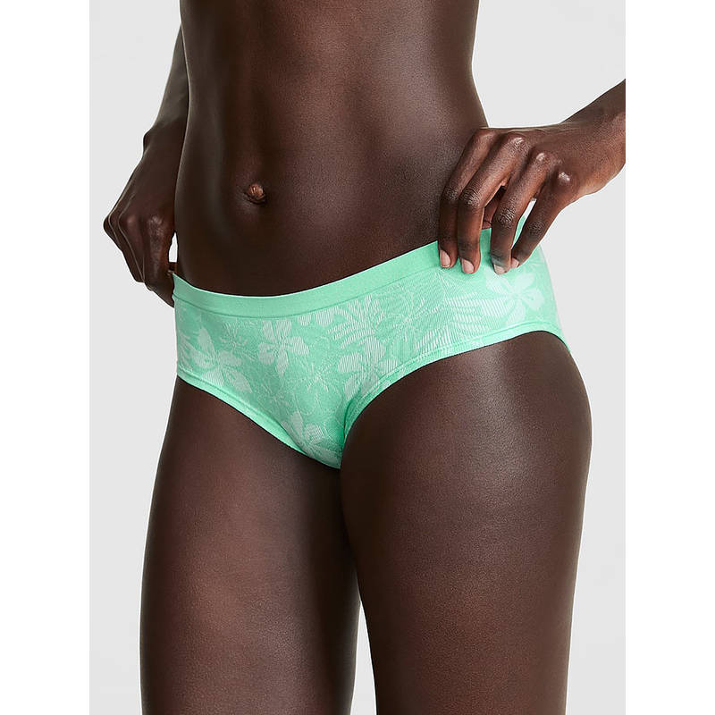 Victoria's Secret Women Green Floral Seamless Hiphugger Brief Panty (L)