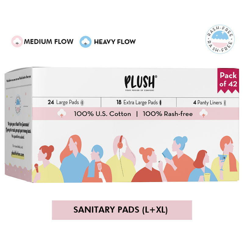 Buy Plush L + XL Sanitary Pads 100 Pure US Cotton Pads 42Pcs + 4