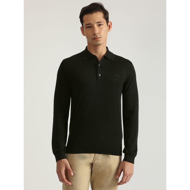 GANT Men Black Solid Collared Full Sleeves Pullover Style Sweater (M)