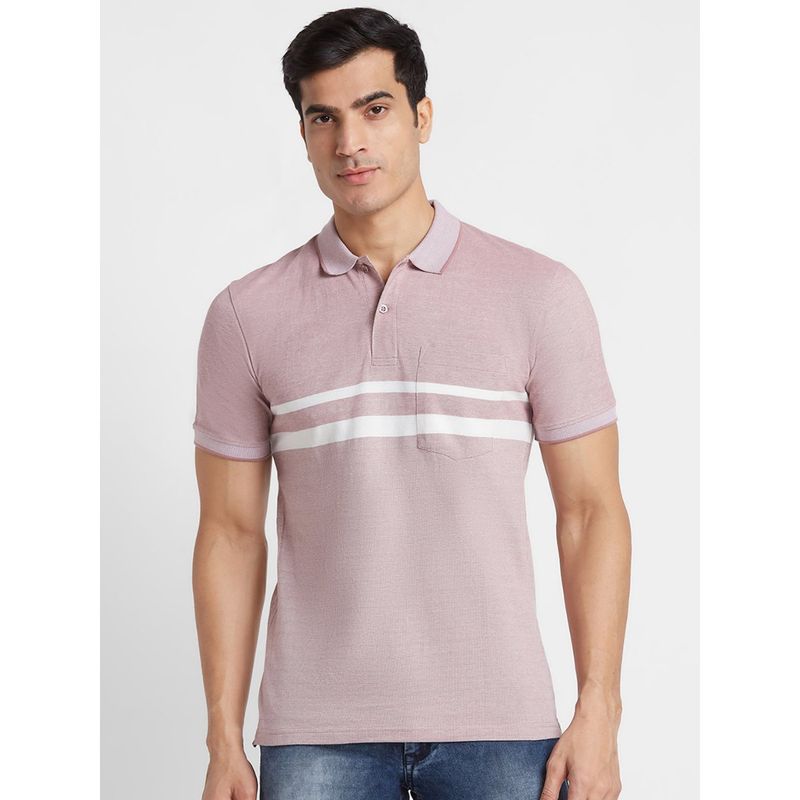 Globus Men Salmon Striped Cotton Regular Fit Casual Polo T-Shirt (S)