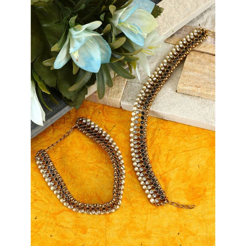 Anika's Creations White Pearl with Green Beaded Stones Anklet