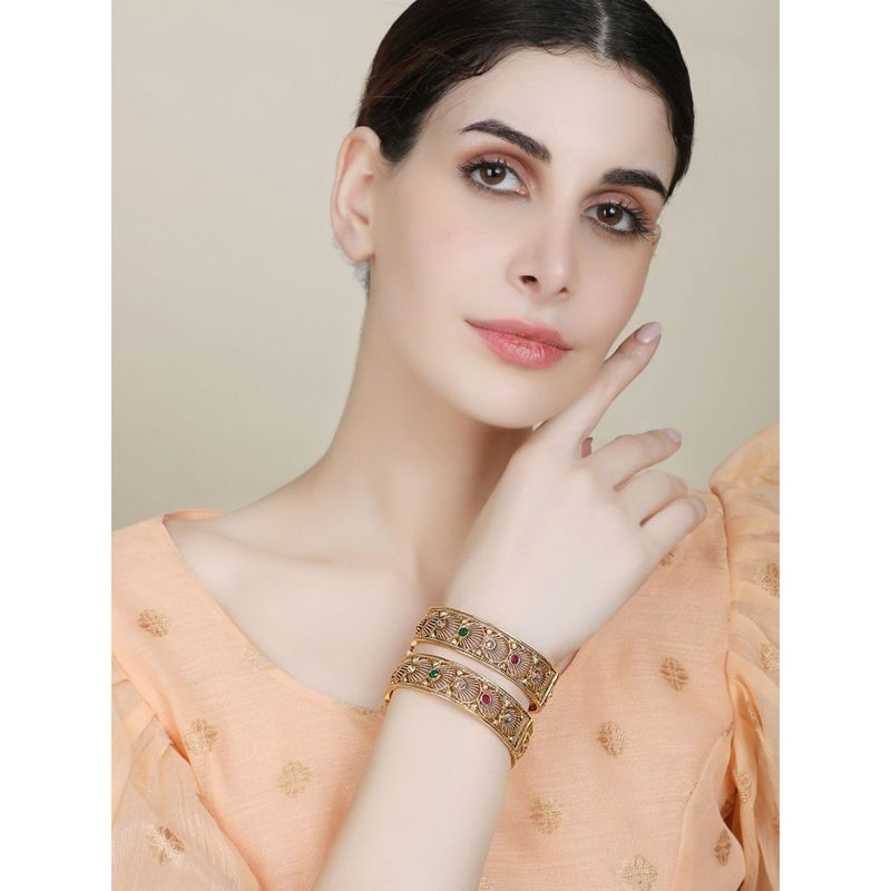 Anika's Creations 24K Gold-Plated Red & Green Ruby Stone-Studded Bangles (Set of 2) (2.8)
