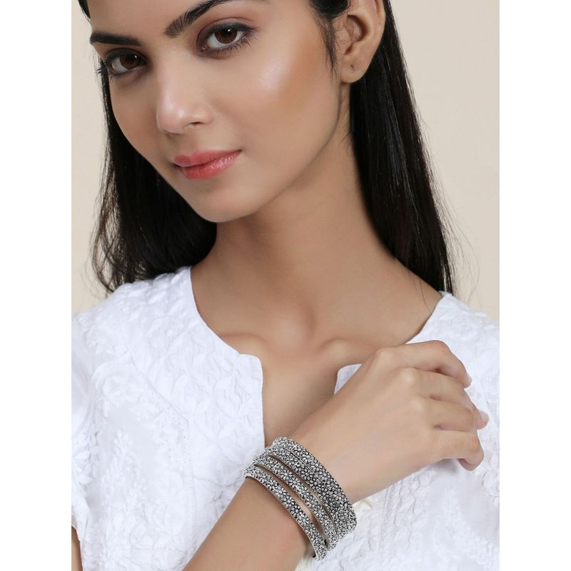 Anika's Creations Oxidised SilverPlated Handcrafted Bangles (Set of 4