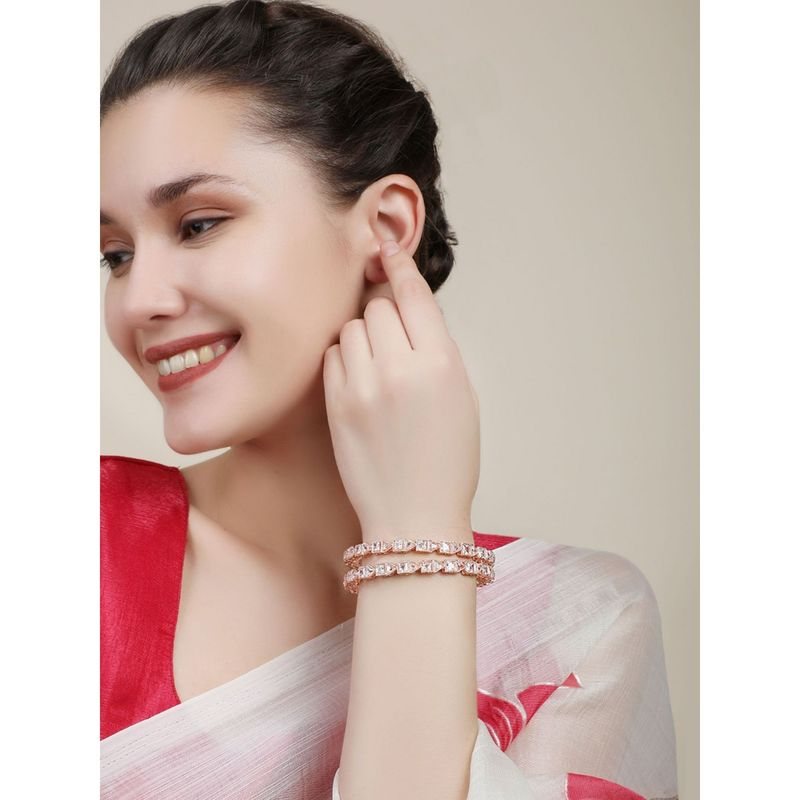 Anika's Creations Rose Gold-Plated & White AD-Studded Bangles (Set of 2) (2.4)