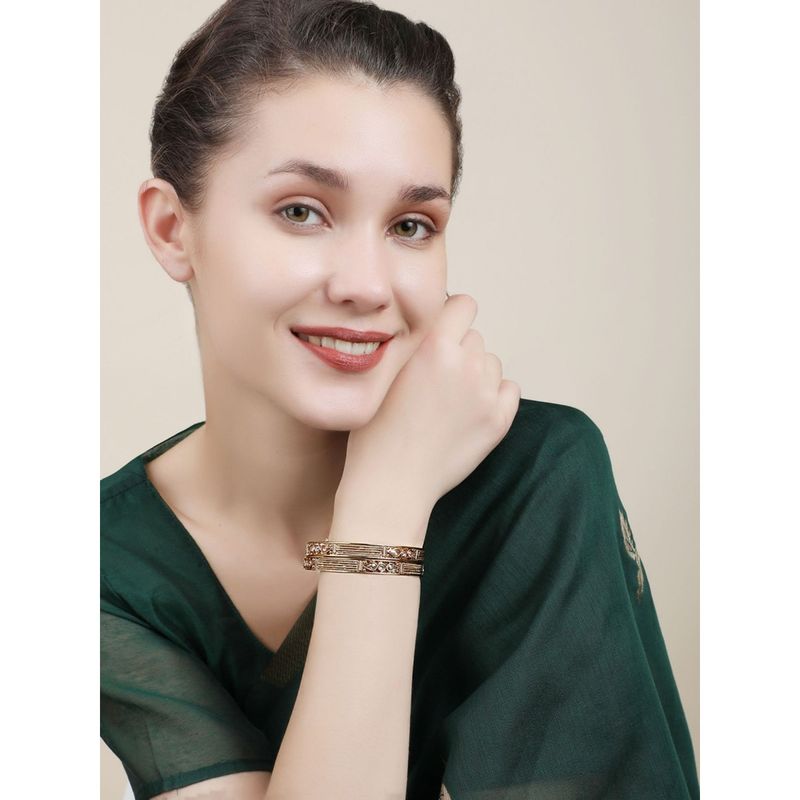 Anika's Creations 24k Gold-Plated White Stone-Studded Bangles (Set of 2) (2.8)