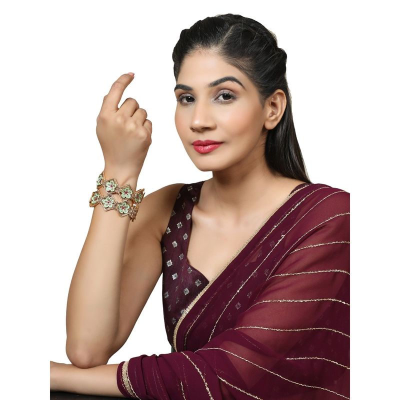 Anika's Creations Women 24K Gold-Plated Mint Enameled Designer Bangles (Set of 2) (2.6)
