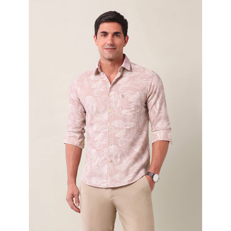 U.S. POLO ASSN. Men All Over Floral Printed Regular Mauve Shirt (38)
