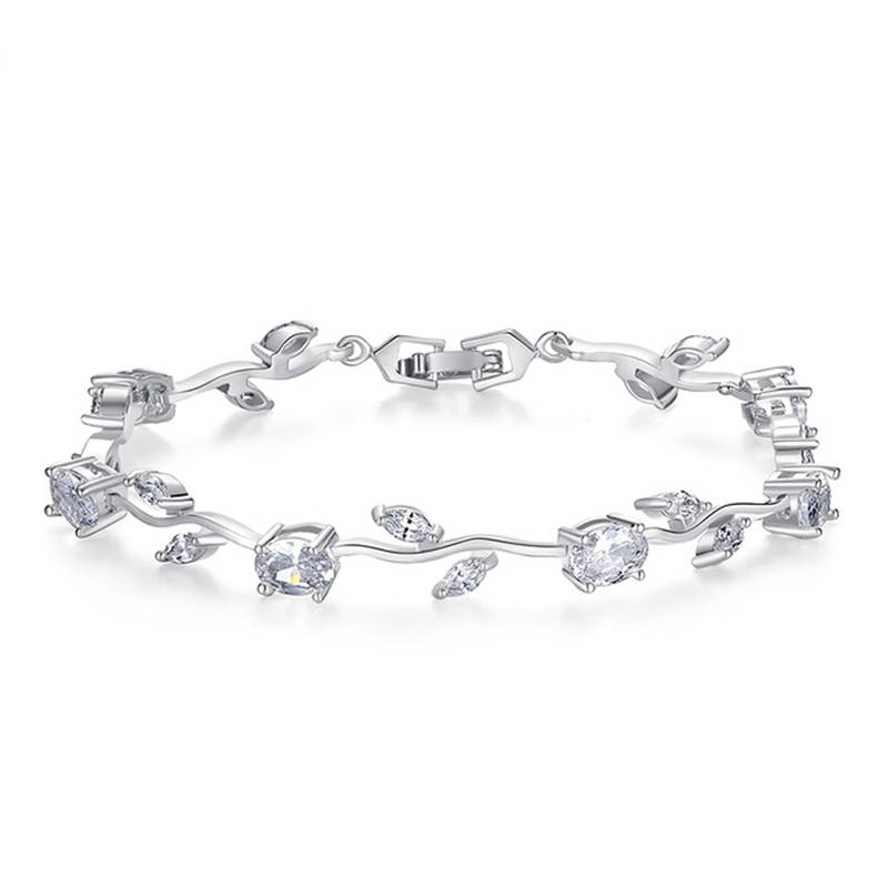 Jewels Galaxy Elegant Crystal Leaf Design Rose Gold Brilliant Charm Bracelet For