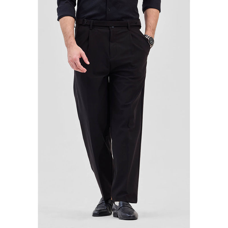 Snitch Black Plain Relaxed Formal Trouser for Men (34)