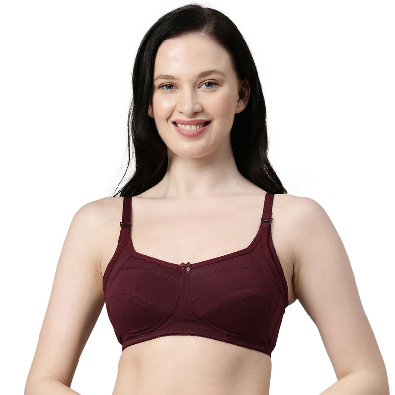 Enamor Women MT02 Non Padded Wirefree Sectioned Lift & Support Nursing Bra Maroon (38B)