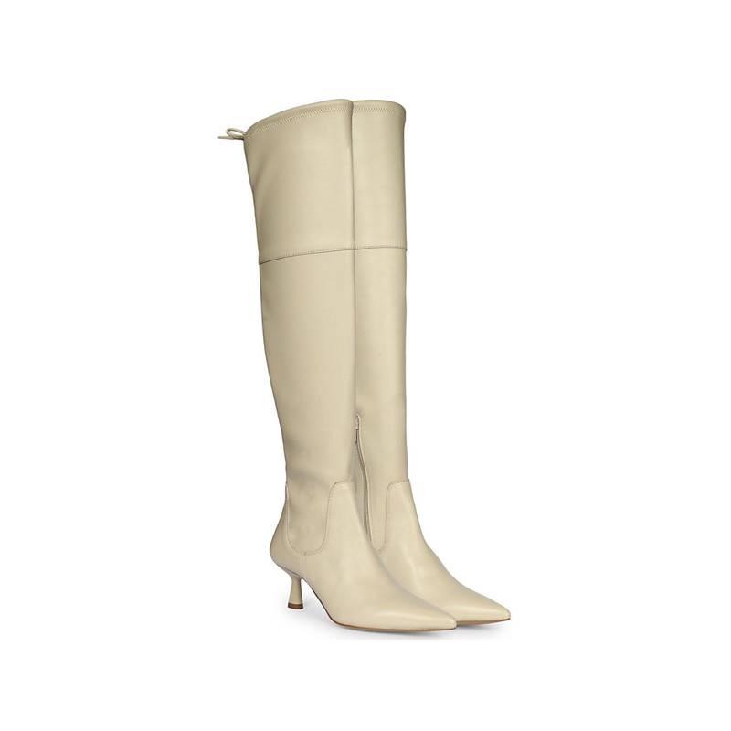 Saint G Women Beige Stretch Napa Leather Above The Knee Casual Boots (EURO 36)