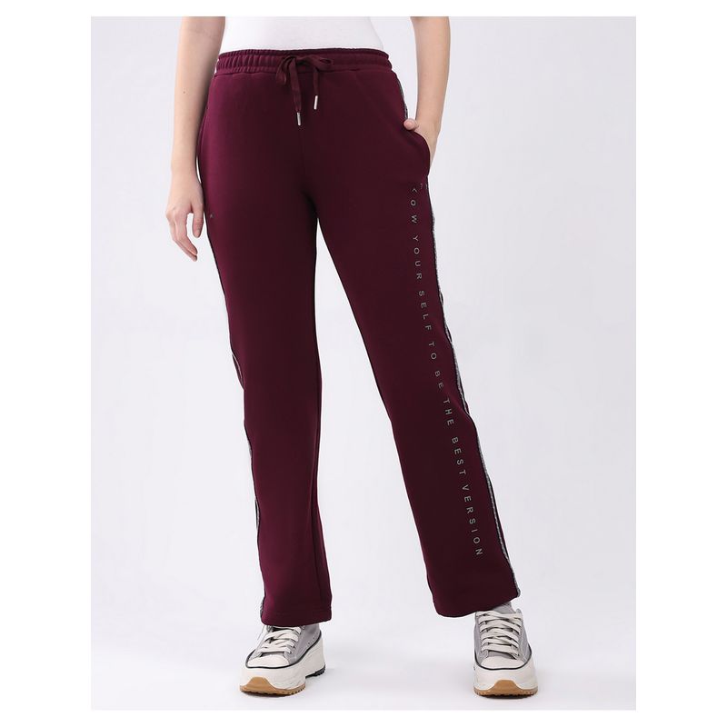 Monte Carlo Burgundy Polyester Blend Typography Regular Fit Trackpant (S)