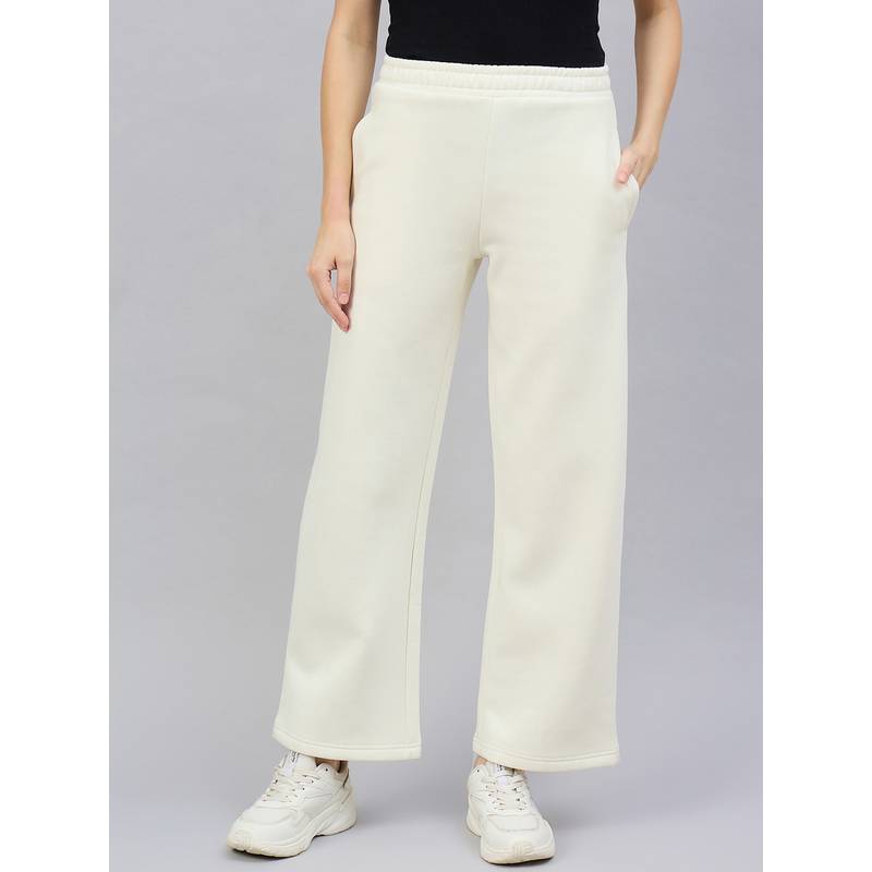 98 Degree North Women Cream Fleece Straight Textured Trackpant (L)