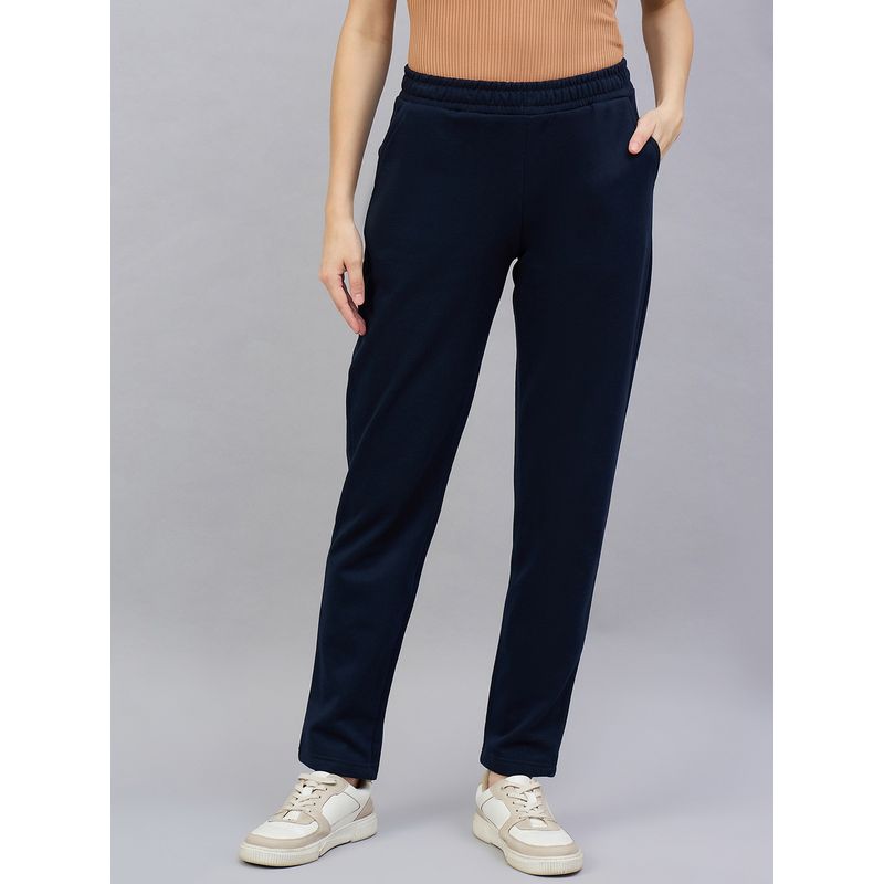 98 Degree North Women Navy Blue Fleece Straight Textured Trackpant (L)