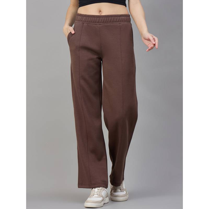 98 Degree North Women Brown Fleece Straight Trackpant (S)