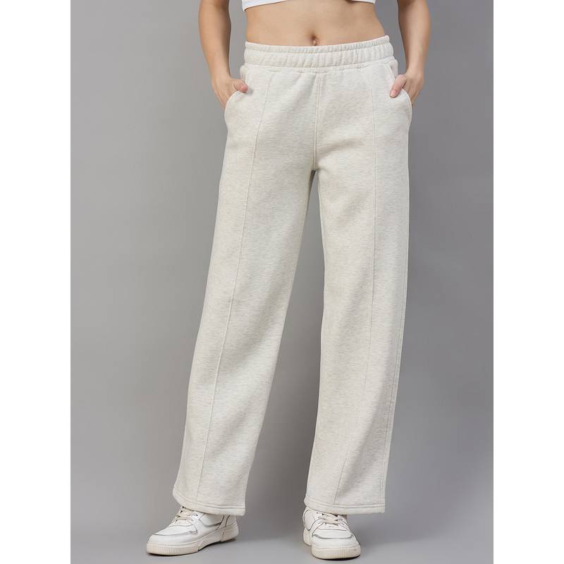 98 Degree North Women Off White Fleece Straight Trackpant (S)