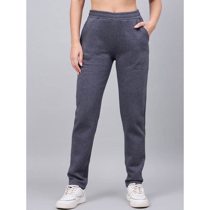 98 Degree North Women Charcoal Fleece Slim Textured Trackpant (S)